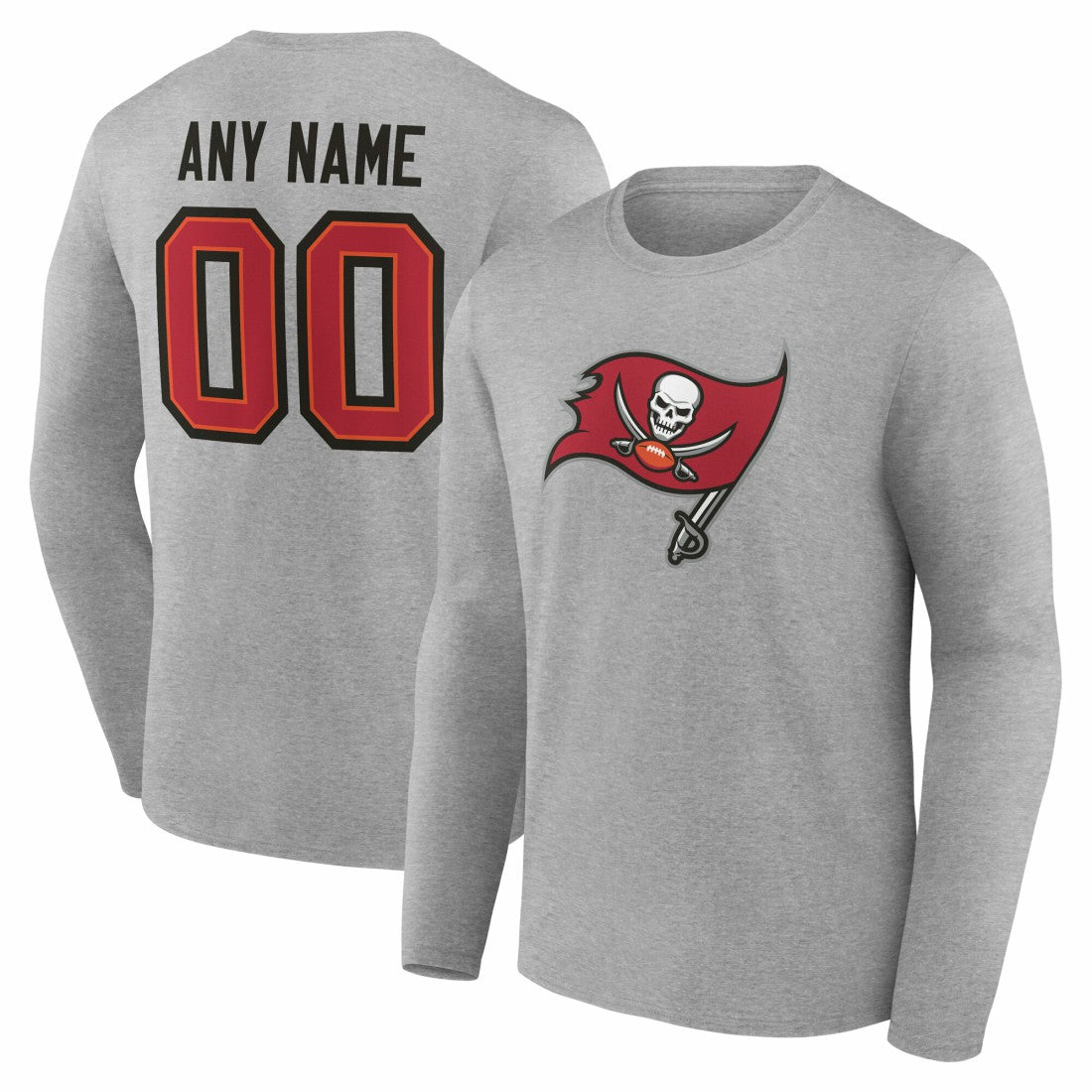 Tampa Bay Buccaneers Team Authentic Personalized Name & Number Long Sleeve T-Shirt - Gray - NFL