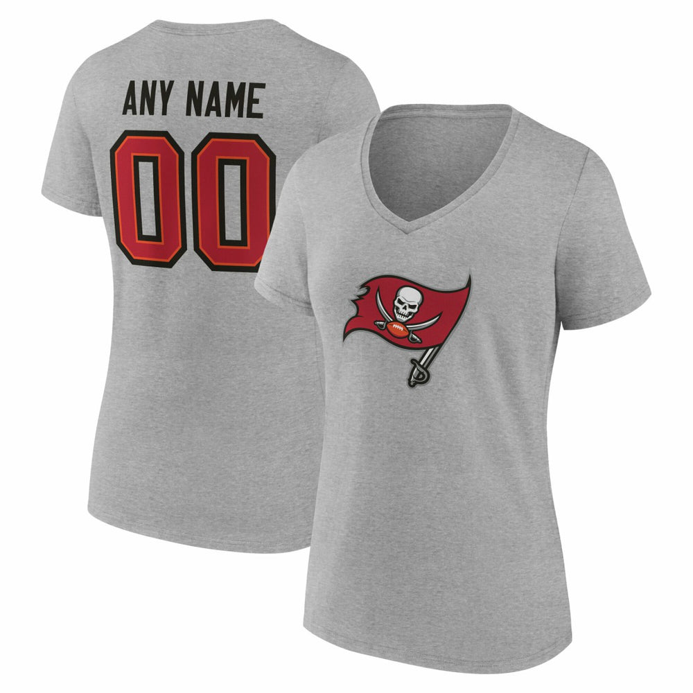 Tampa Bay Buccaneers Women's Team Authentic Personalized Name & Number V-Neck T-Shirt - Gray - NFL