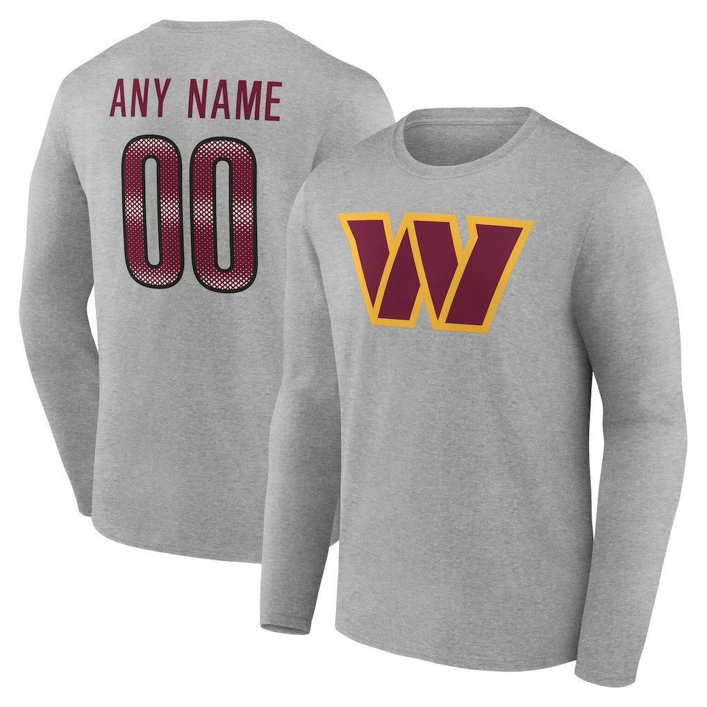 Washington Commanders Team Authentic Personalized Name & Number Long Sleeve T-Shirt - Gray - NFL