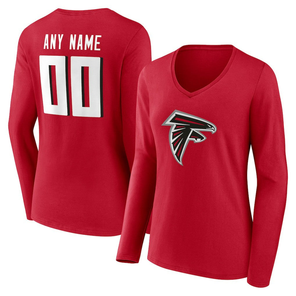 Atlanta Falcons Women's Team Authentic Personalized Name & Number Long Sleeve V-Neck T-Shirt - Red - NFL