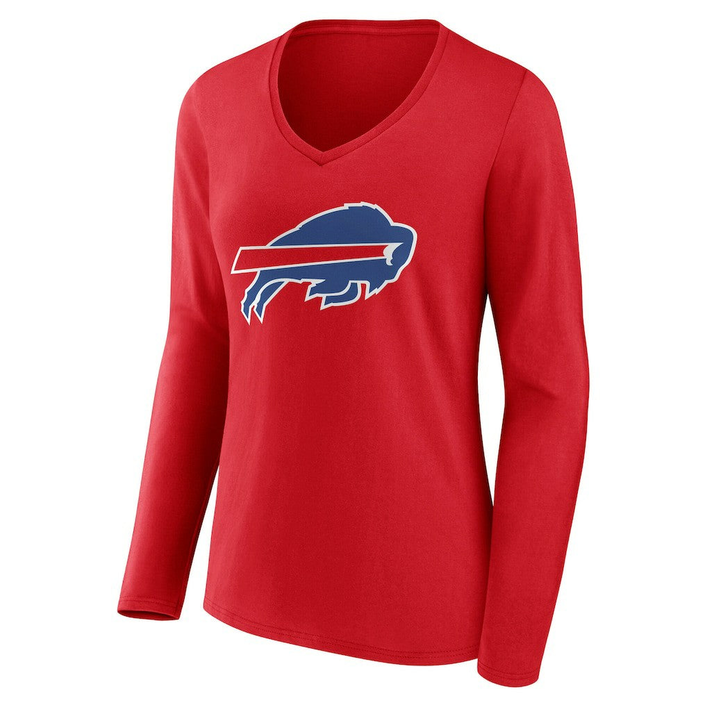 Buffalo Bills Women's Team Authentic Personalized Name & Number Long Sleeve V-Neck T-Shirt - Red - NFL