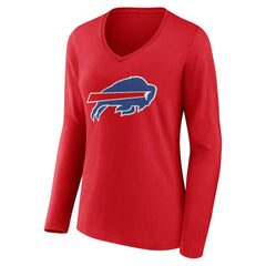 Buffalo Bills Women's Team Authentic Personalized Name & Number Long Sleeve V-Neck T-Shirt - Red - NFL