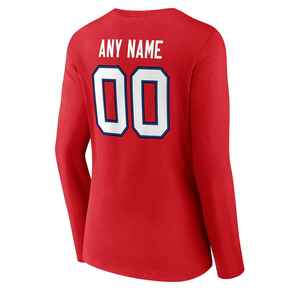 Buffalo Bills Women's Team Authentic Personalized Name & Number Long Sleeve V-Neck T-Shirt - Red - NFL