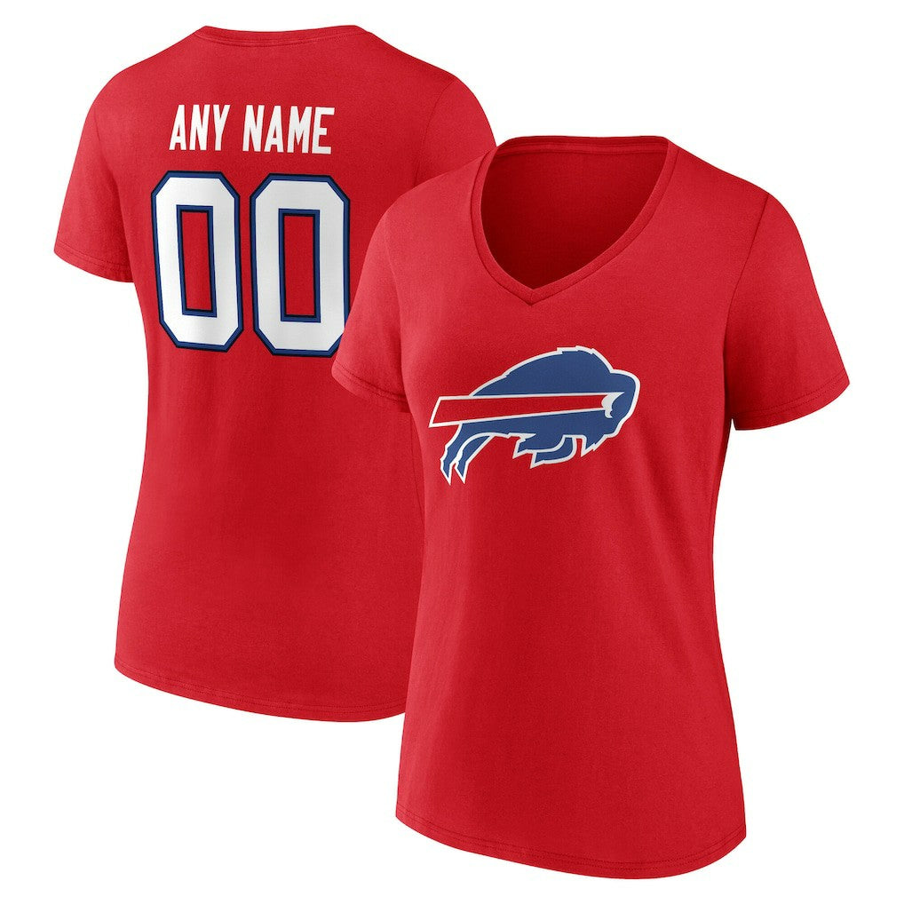 Buffalo Bills Women's Team Authentic Personalized Name & Number V-Neck T-Shirt - Red - NFL
