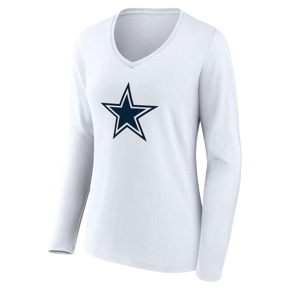 Dallas Cowboys Women's Team Authentic Personalized Name & Number Long Sleeve V-Neck T-Shirt - White - NFL