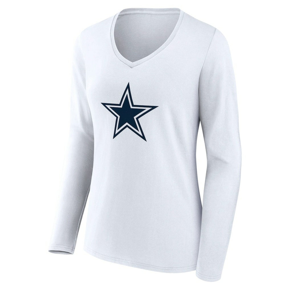 Dallas Cowboys Women's Team Authentic Personalized Name & Number Long Sleeve V-Neck T-Shirt - White - NFL
