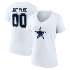 Dallas Cowboys Women's Team Authentic Personalized Name & Number V-Neck T-Shirt - White - NFL