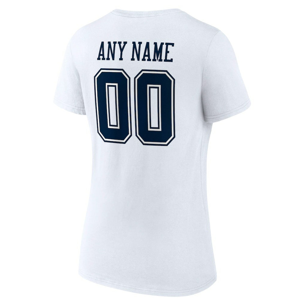 Dallas Cowboys Women's Team Authentic Personalized Name & Number V-Neck T-Shirt - White - NFL