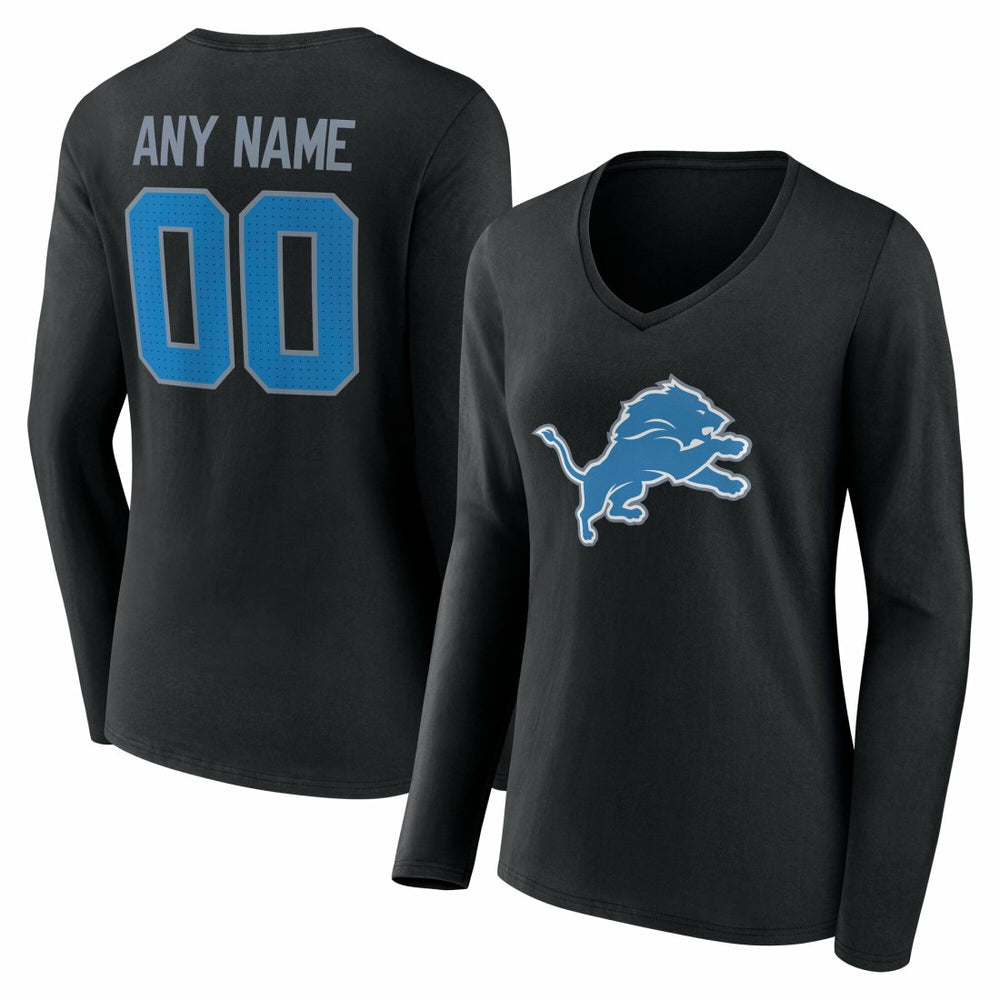 Detroit Lions Women's Team Authentic Personalized Name & Number Long Sleeve V-Neck T-Shirt - Black - NFL