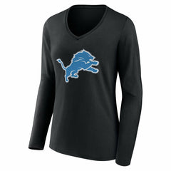 Detroit Lions Women's Team Authentic Personalized Name & Number Long Sleeve V-Neck T-Shirt - Black - NFL