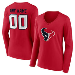 Houston Texans Women's Team Authentic Personalized Name & Number Long Sleeve V-Neck T-Shirt - Red - NFL