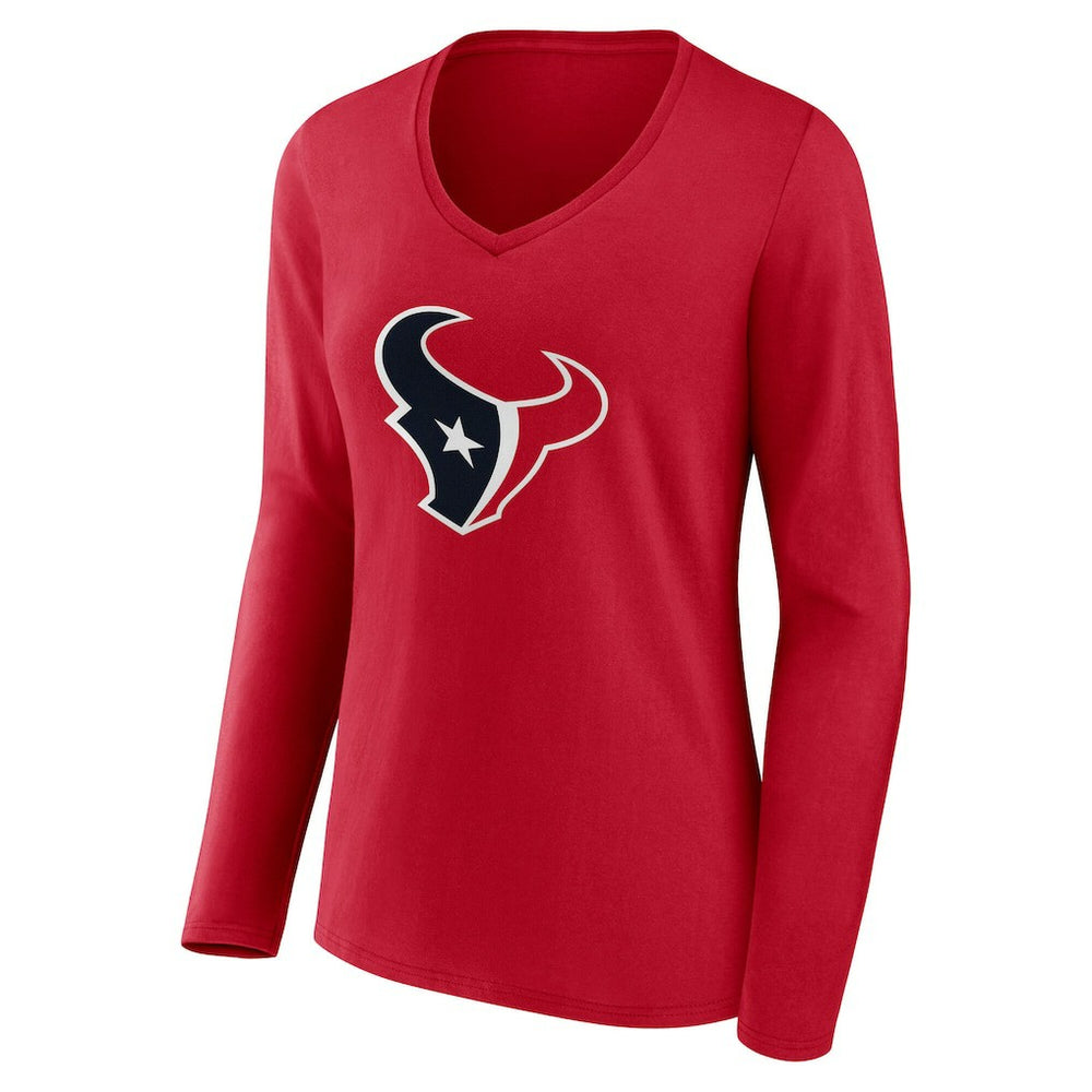 Houston Texans Women's Team Authentic Personalized Name & Number Long Sleeve V-Neck T-Shirt - Red - NFL