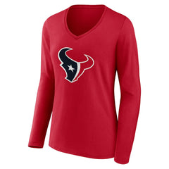 Houston Texans Women's Team Authentic Personalized Name & Number Long Sleeve V-Neck T-Shirt - Red - NFL