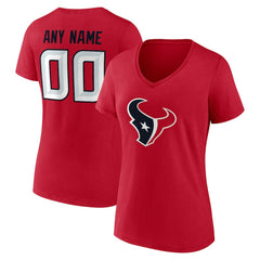 Houston Texans Women's Team Authentic Personalized Name & Number V-Neck T-Shirt - Red - NFL