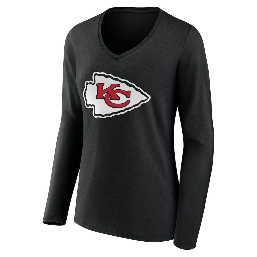 Kansas City Chiefs Women's Team Authentic Personalized Name & Number Long Sleeve V-Neck T-Shirt - Black - NFL