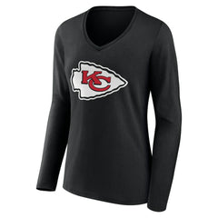 Kansas City Chiefs Women's Team Authentic Personalized Name & Number Long Sleeve V-Neck T-Shirt - Black - NFL
