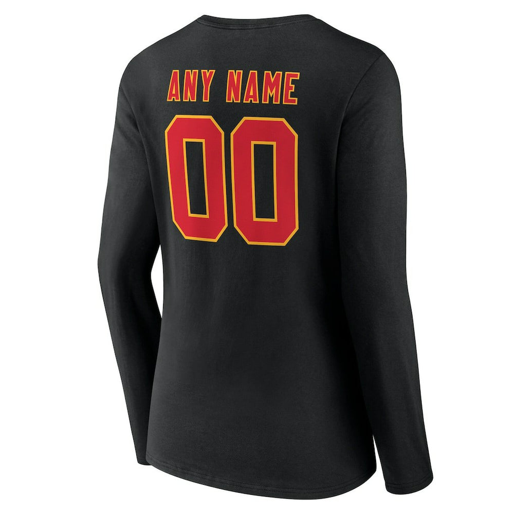 Kansas City Chiefs Women's Team Authentic Personalized Name & Number Long Sleeve V-Neck T-Shirt - Black - NFL