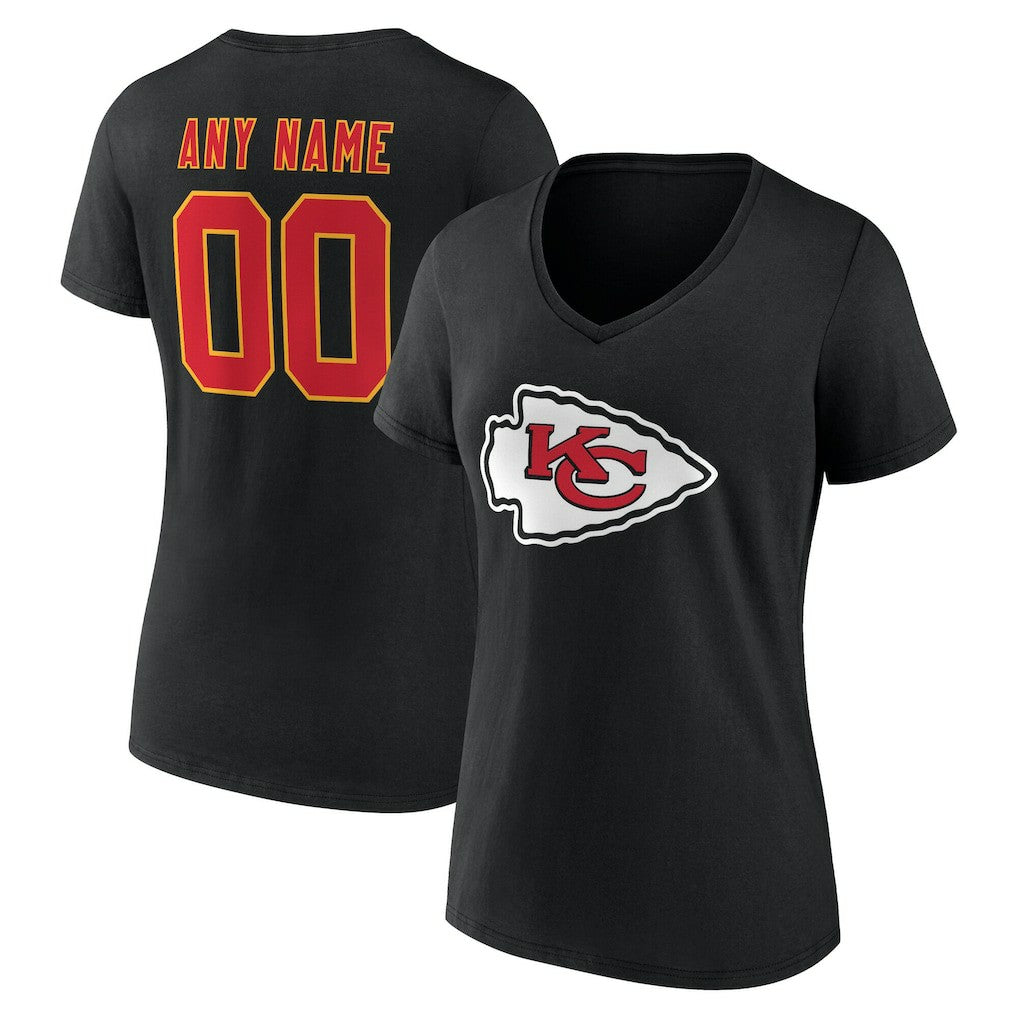 Kansas City Chiefs Women's Team Authentic Personalized Name & Number V-Neck T-Shirt - Black - NFL