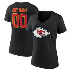 Kansas City Chiefs Women's Team Authentic Personalized Name & Number V-Neck T-Shirt - Black - NFL