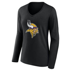 Minnesota Vikings Women's Team Authentic Personalized Name & Number Long Sleeve V-Neck T-Shirt - Black - NFL