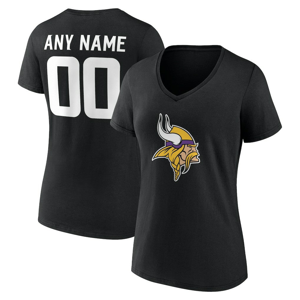Minnesota Vikings Women's Team Authentic Personalized Name & Number V-Neck T-Shirt - Black - NFL