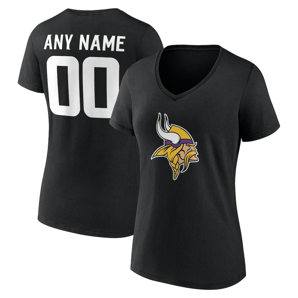 Minnesota Vikings Women's Team Authentic Personalized Name & Number V-Neck T-Shirt - Black - NFL