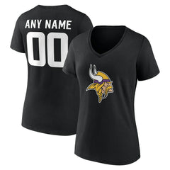 Minnesota Vikings Women's Team Authentic Personalized Name & Number V-Neck T-Shirt - Black - NFL