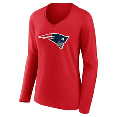 New England Patriots Women's Team Authentic Personalized Name & Number Long Sleeve V-Neck T-Shirt - Red - NFL