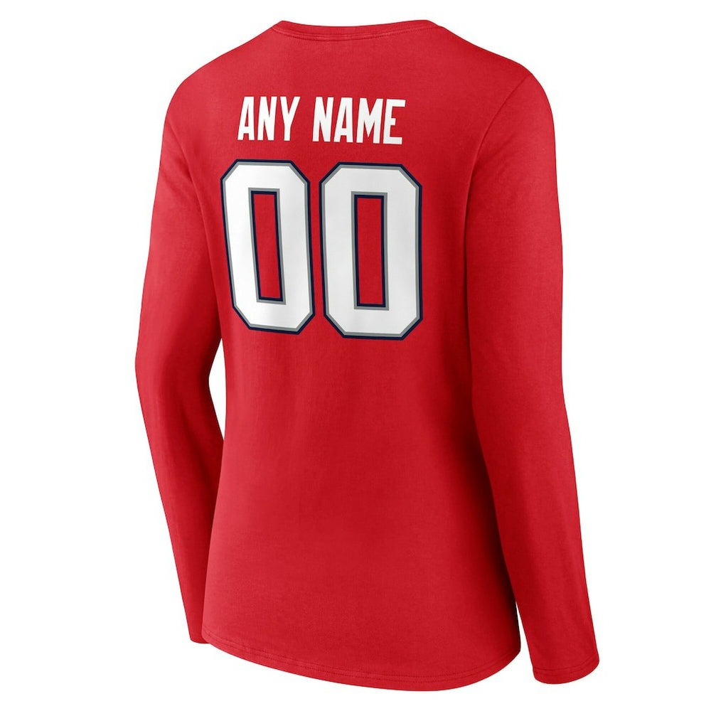 New England Patriots Women's Team Authentic Personalized Name & Number Long Sleeve V-Neck T-Shirt - Red - NFL