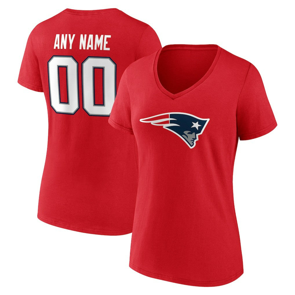 New England Patriots Women's Team Authentic Personalized Name & Number V-Neck T-Shirt - Red - NFL