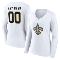 New Orleans Saints Women's Team Authentic Personalized Name & Number Long Sleeve V-Neck T-Shirt - White - NFL