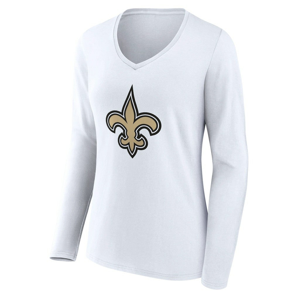 New Orleans Saints Women's Team Authentic Personalized Name & Number Long Sleeve V-Neck T-Shirt - White - NFL