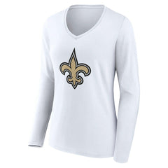 New Orleans Saints Women's Team Authentic Personalized Name & Number Long Sleeve V-Neck T-Shirt - White - NFL