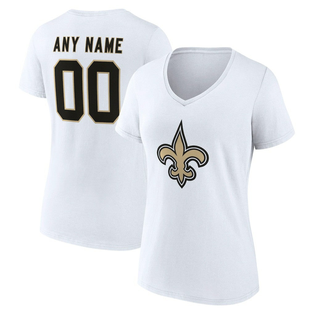 New Orleans Saints Women's Team Authentic Personalized Name & Number V-Neck T-Shirt - White - NFL