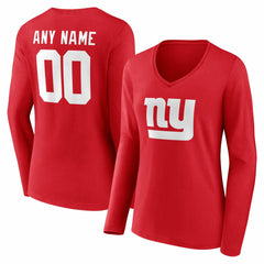New York Giants Women's Team Authentic Personalized Name & Number Long Sleeve V-Neck T-Shirt - Red - NFL