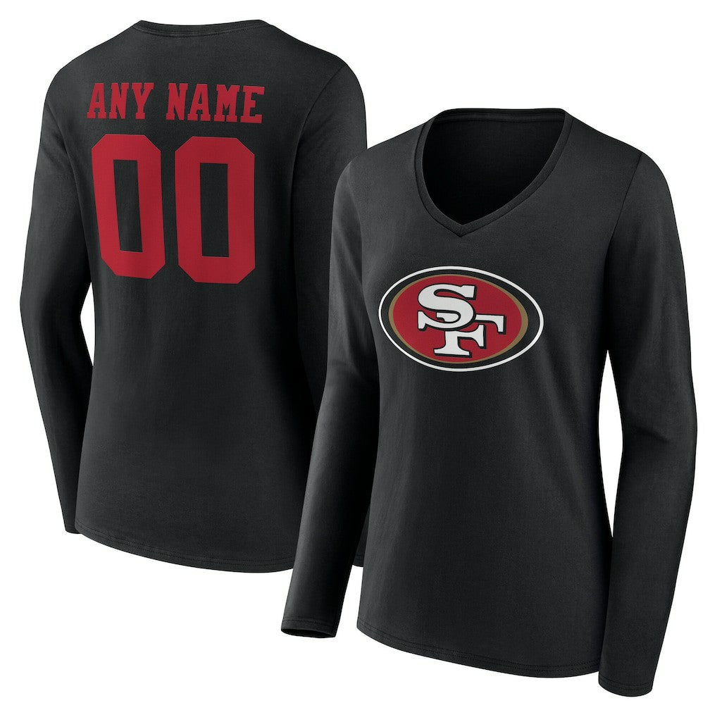 San Francisco 49ers Women's Team Authentic Personalized Name & Number Long Sleeve V-Neck T-Shirt - Black - NFL