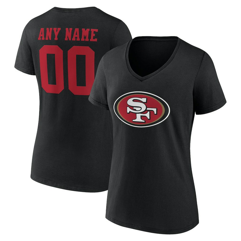 San Francisco 49ers Women's Team Authentic Personalized Name & Number V-Neck T-Shirt - Black - NFL