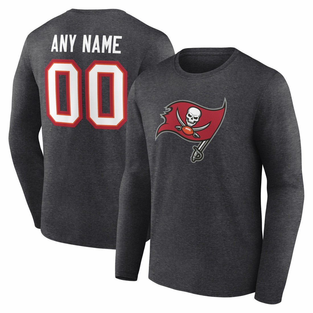 Tampa Bay Buccaneers Team Authentic Personalized Name & Number Long Sleeve T-Shirt - Charcoal - NFL