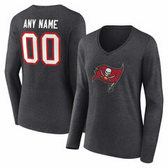 Tampa Bay Buccaneers Women's Team Authentic Personalized Name & Number Long Sleeve V-Neck T-Shirt - Charcoal - NFL
