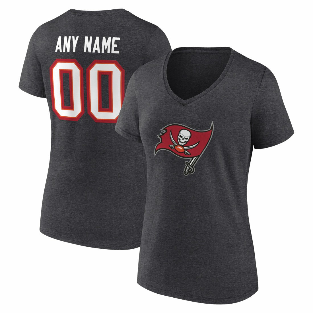 Tampa Bay Buccaneers Women's Team Authentic Personalized Name & Number V-Neck T-Shirt - Charcoal - NFL
