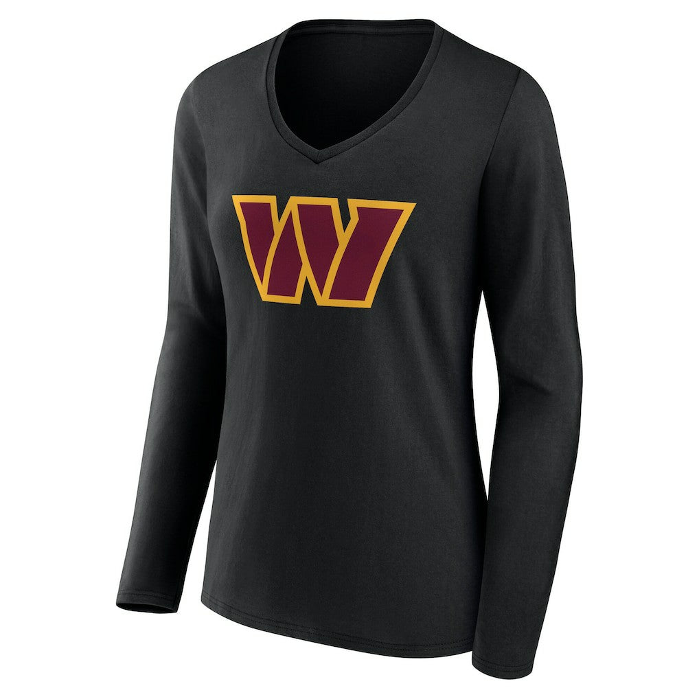 Washington Commanders Women's Team Authentic Personalized Name & Number Long Sleeve V-Neck T-Shirt - Black - NFL