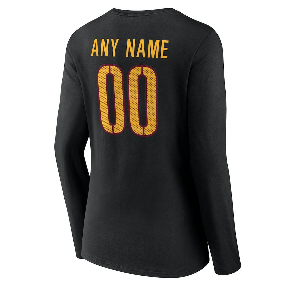 Washington Commanders Women's Team Authentic Personalized Name & Number Long Sleeve V-Neck T-Shirt - Black - NFL