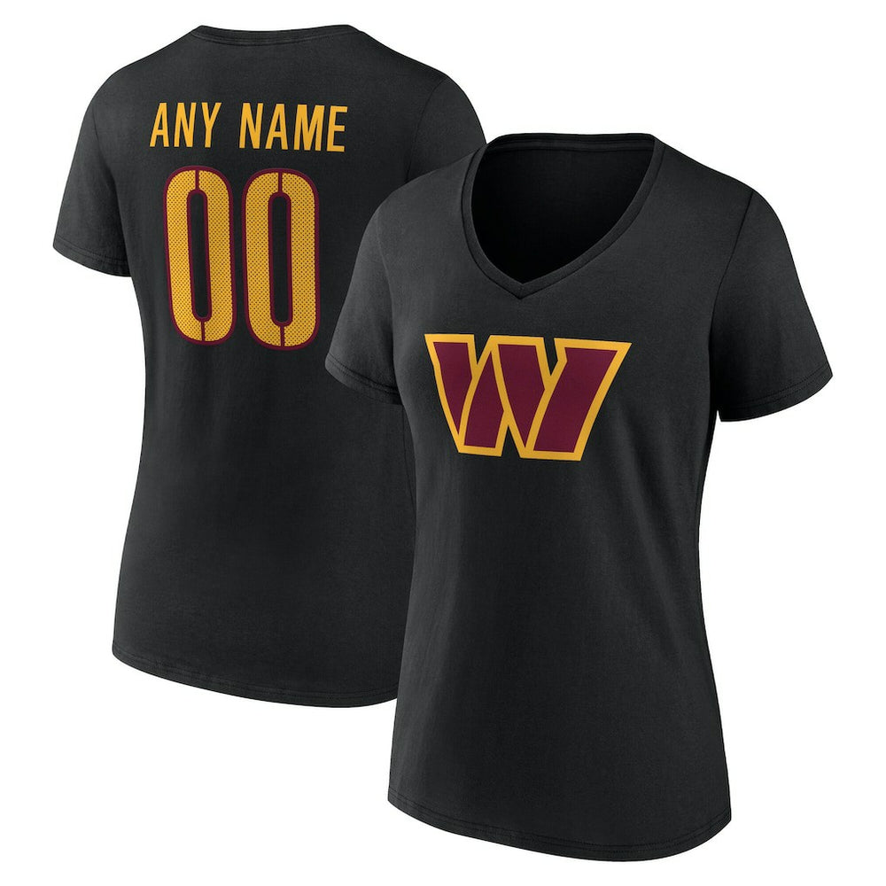 Washington Commanders Women's Team Authentic Personalized Name & Number V-Neck T-Shirt - Black - NFL