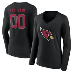 Arizona Cardinals Women's Team Authentic Personalized Name & Number Long Sleeve V-Neck T-Shirt - Black - NFL