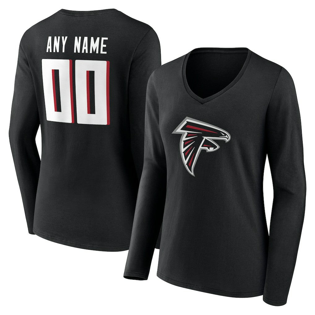 Atlanta Falcons Women's Team Authentic Personalized Name & Number Long Sleeve V-Neck T-Shirt - Black - NFL