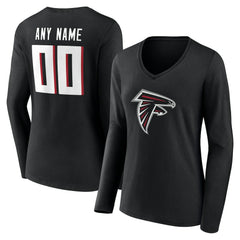 Atlanta Falcons Women's Team Authentic Personalized Name & Number Long Sleeve V-Neck T-Shirt - Black - NFL