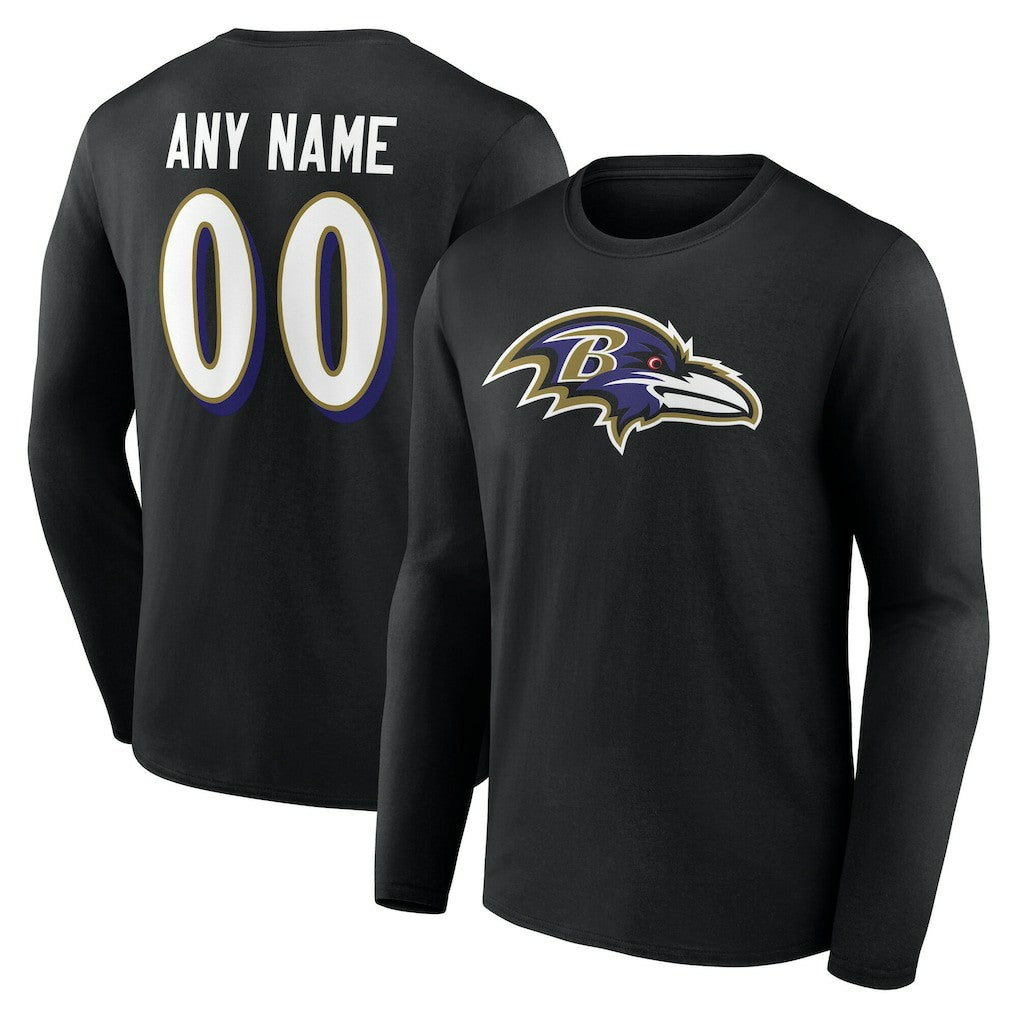 Baltimore Ravens Team Authentic Personalized Name & Number Long Sleeve T-Shirt - Black - NFL
