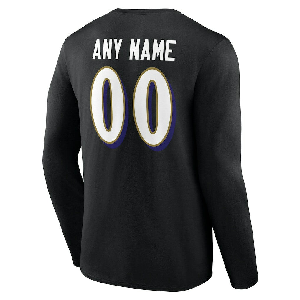 Baltimore Ravens Team Authentic Personalized Name & Number Long Sleeve T-Shirt - Black - NFL