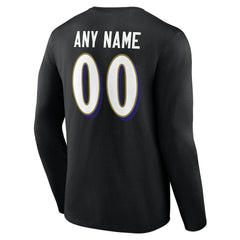 Baltimore Ravens Team Authentic Personalized Name & Number Long Sleeve T-Shirt - Black - NFL