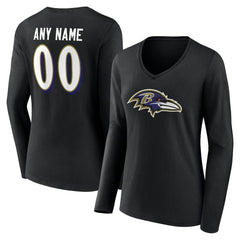 Baltimore Ravens Women's Team Authentic Personalized Name & Number Long Sleeve V-Neck T-Shirt - Black - NFL